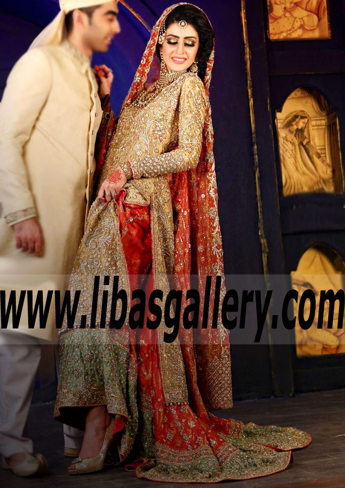 red and gold pakistani bridal dresses