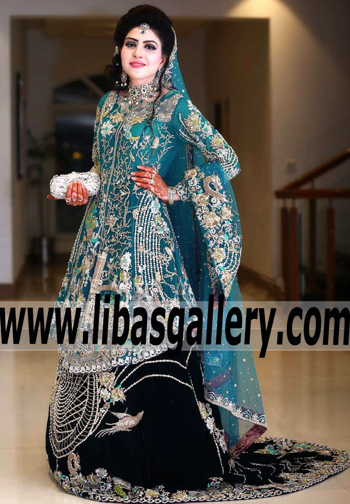 Designer Teal Blue Bridal Outfits Bridal Couture Week 2018 Bury Park Luton UK