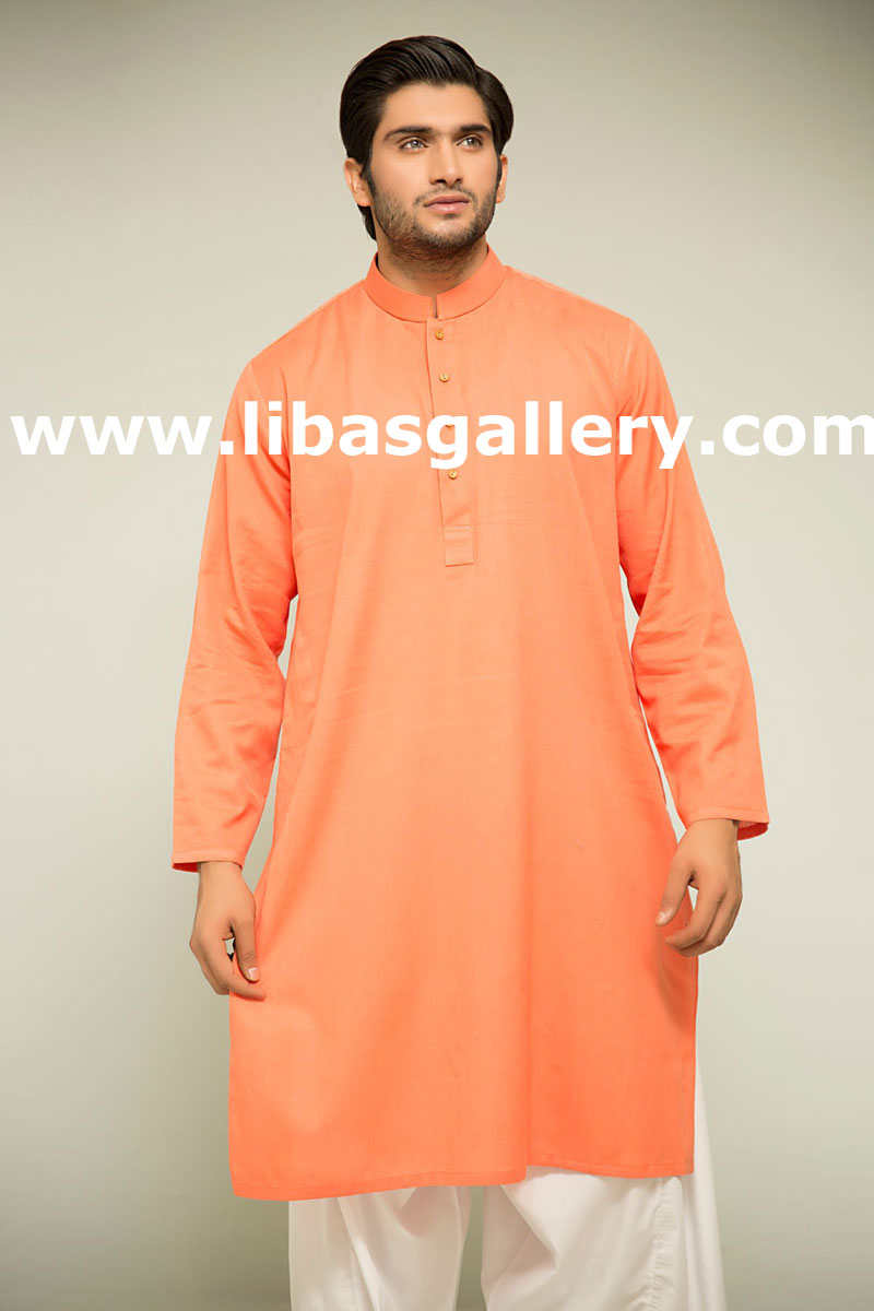 peach orange male kurta design with white regular shalwar cotton silk and wash n wear fabric options all sizes uk usa canada