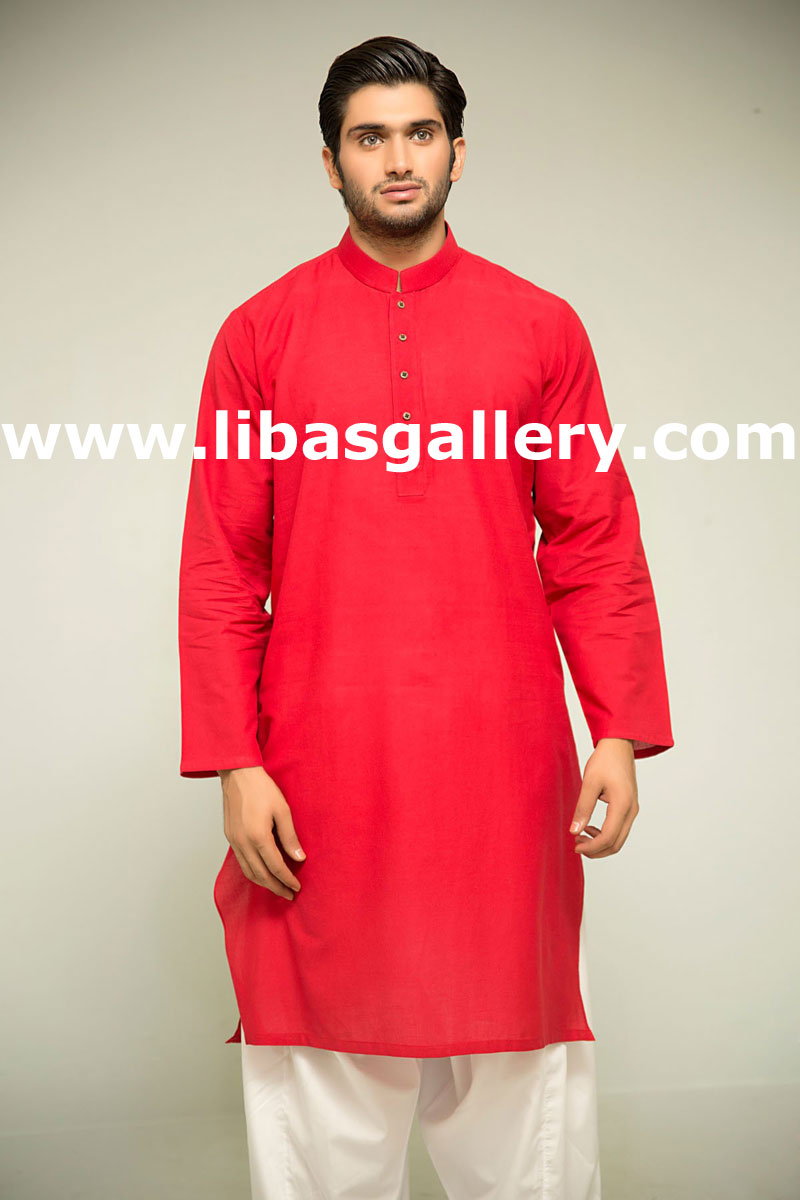 Red kurta suit for mens with white classic shalwar branded fabric mens comfort kurta shalwar germany france scotland