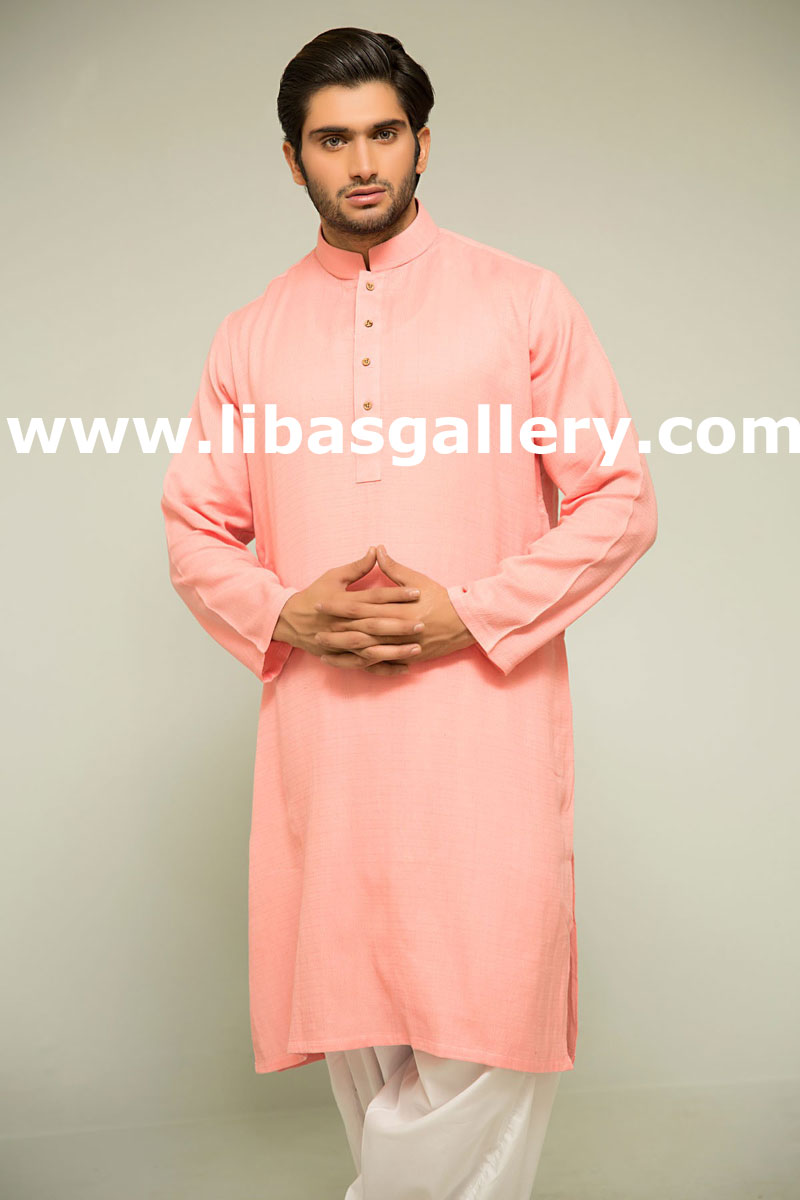 peach color soft fabric regular and slim fit kurta shalwar suit for men and father uk usa canada