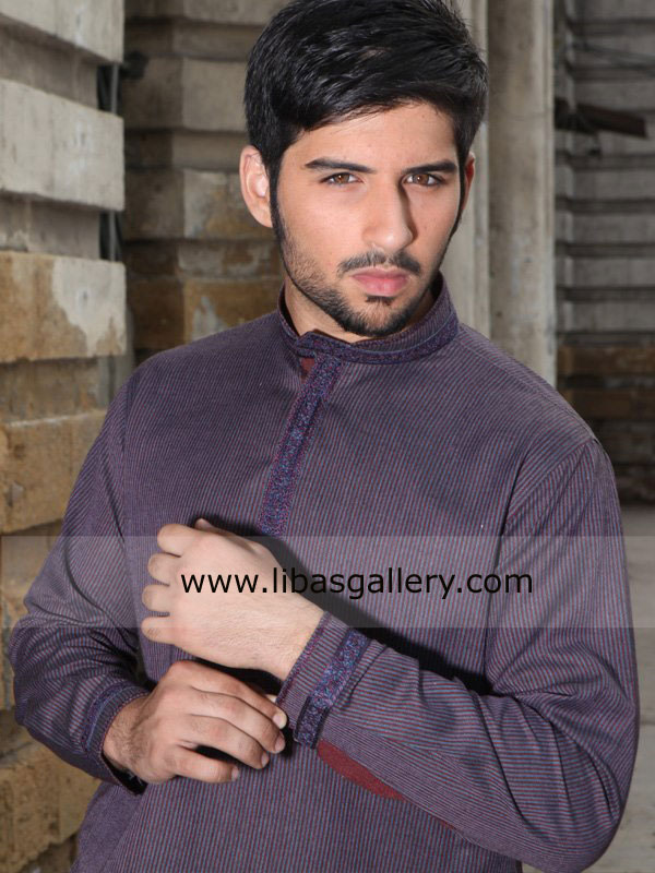 Ramadan Wedding Boys for Eid Pakistani Bengali Indian Desi Style Purple Slim Fit Kurta for Mens