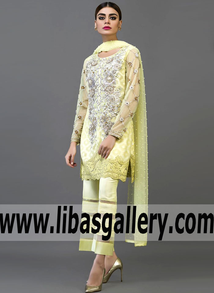 Pakistani Designer Party Wear Dress 2018 Nomi Ansari Dresses in Yellow Silver USA, Canada Pakistani Designer Party Wear Dress 2018 Nomi Ansari Dresses in Yellow Silver USA, Canada