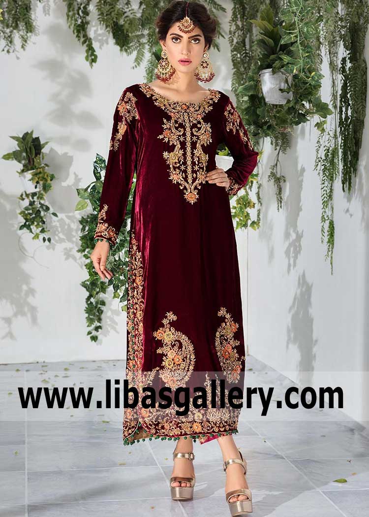 latest pakistani velvet dresses