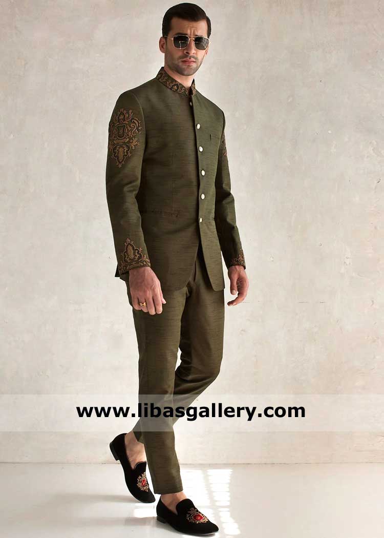 Prince coat in Green with hand embellishment, Groom wedding prince jacket for marriage UK USA Canada Dubai Australia