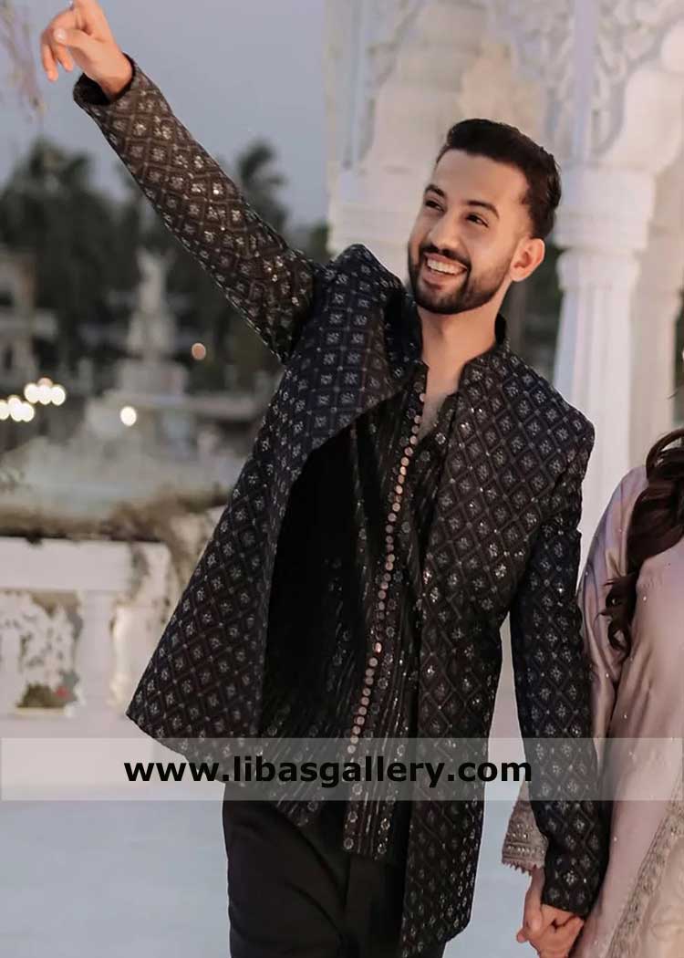 prince coat in gray with embroidery, mehndi event prince coat, weddings prince coat Germany France UK USA Canada