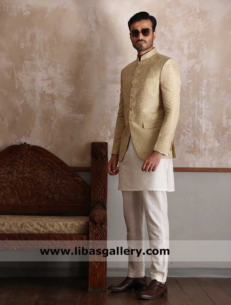 Prince Coat for groom in Beige color with heavy embroidery, Luxury Prince Coat, latest prince coats Sharjah Florida Brisbane Glasgow