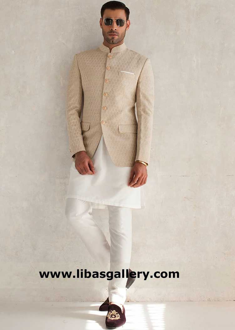 prince coat light beige with delicate embroidery for men, wedding prince jacket embroidered Bournemouth Peterborough Joliet Rockford Oceanside