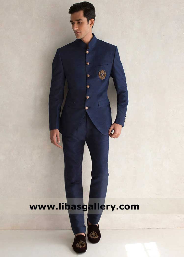 Prince coat navy blue with matching pants, stylish raw silk prince coat for party and occasion Philadelphia Pittsburgh Jacksonville Miami USA