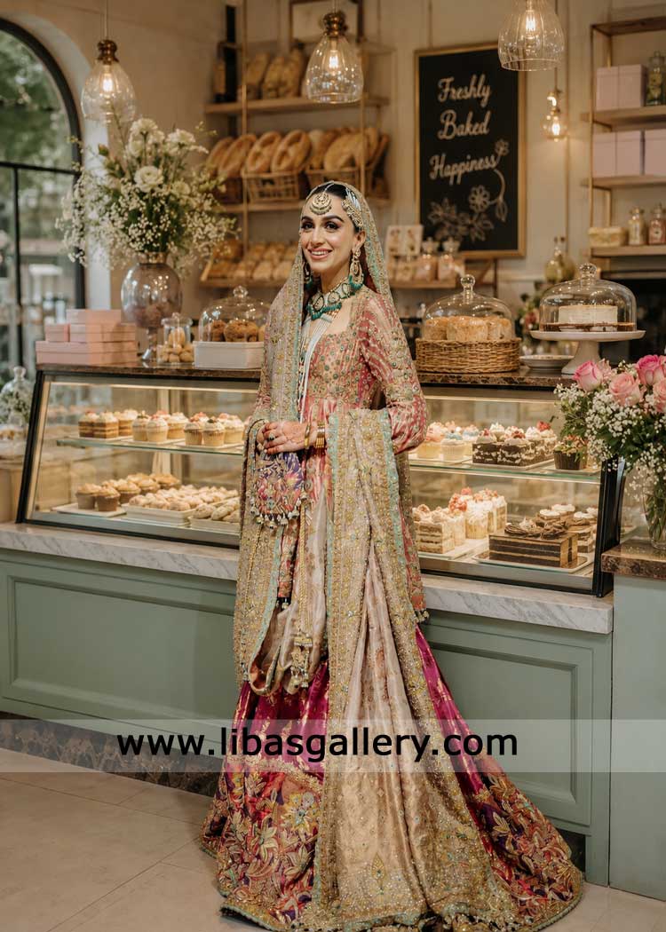 Peplum shirt with jamawar bridal lehenga hand embellished for wedding-Majestic Bridals for Nikah Barat Florida USA
