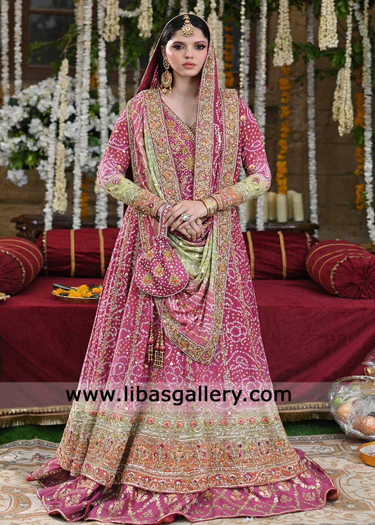 pink angrakha kalidar frock in chunri for mehndi bride pink angrakha kalidar frock in chunri for mehndi bride