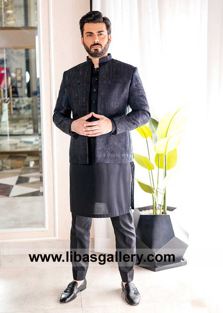 Luxury black embroidered prince coat with black inner suit ideal for weddings and occasion all EU UK USA Men sizes Alaska Florida Montana USA