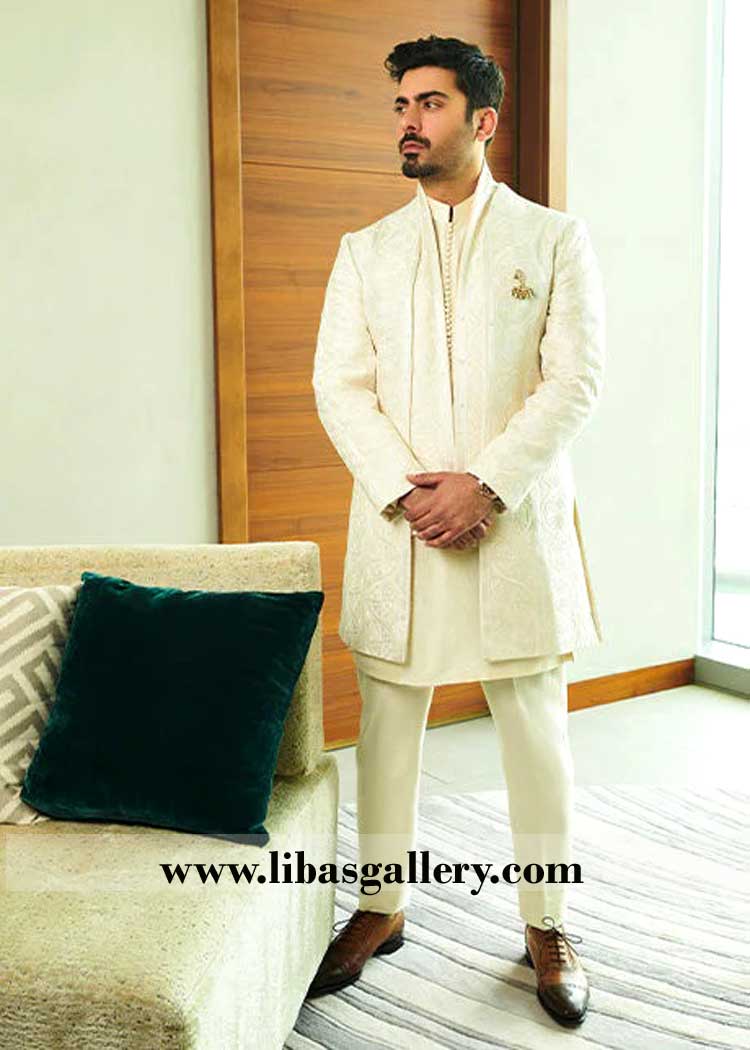 Ivory Prince Jacket Front open style for man heavy embroidered paired with shirt trouser and scarf 