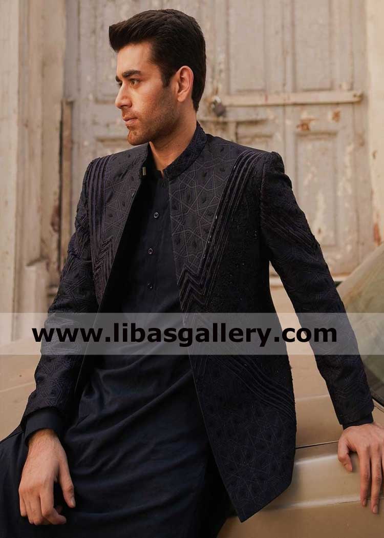 self embroidery groom prince jacket 