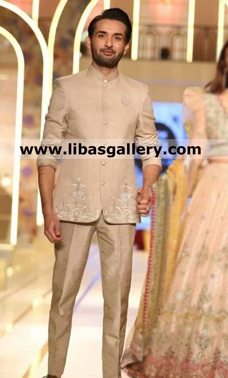 affan waheed tv actor looking smart in designer prince coat hand embellished with gorgeous tv actress hira mani oman bahrain greece