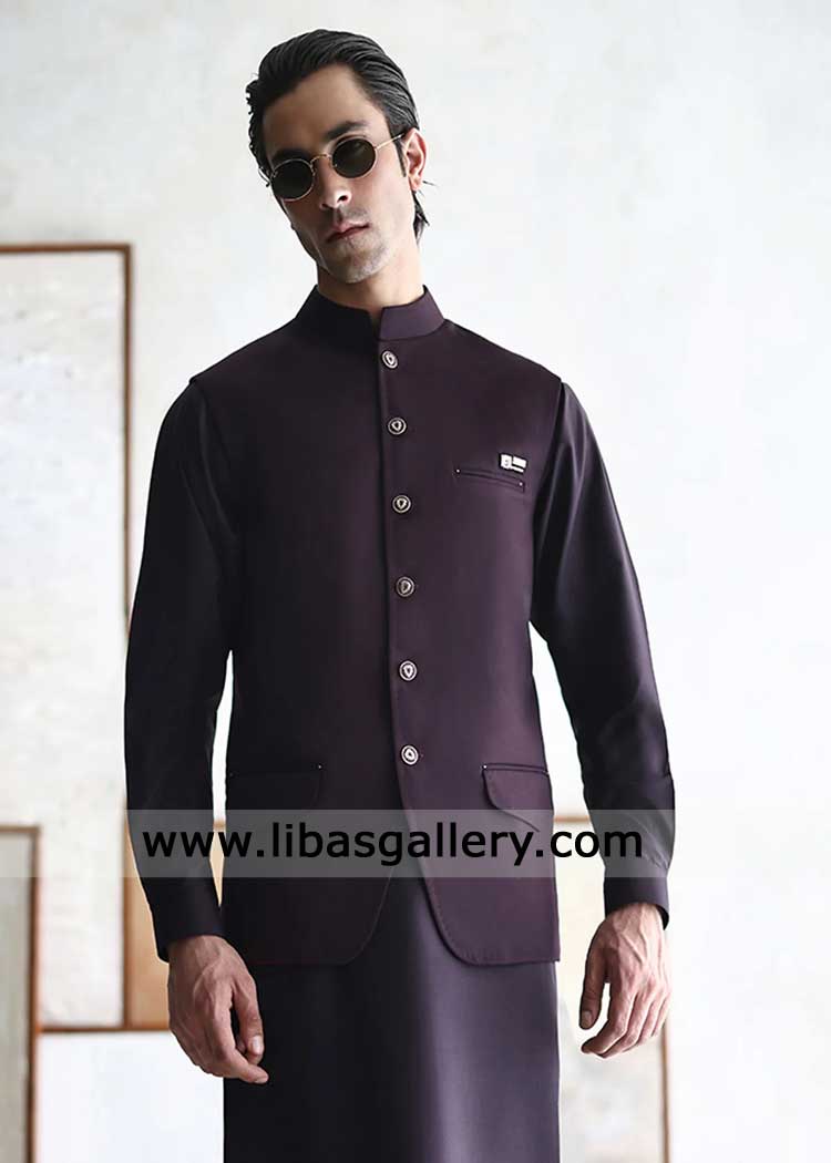 purple luxury waistcoat for men occasion with shalwar kameez | Pakistani Dresses