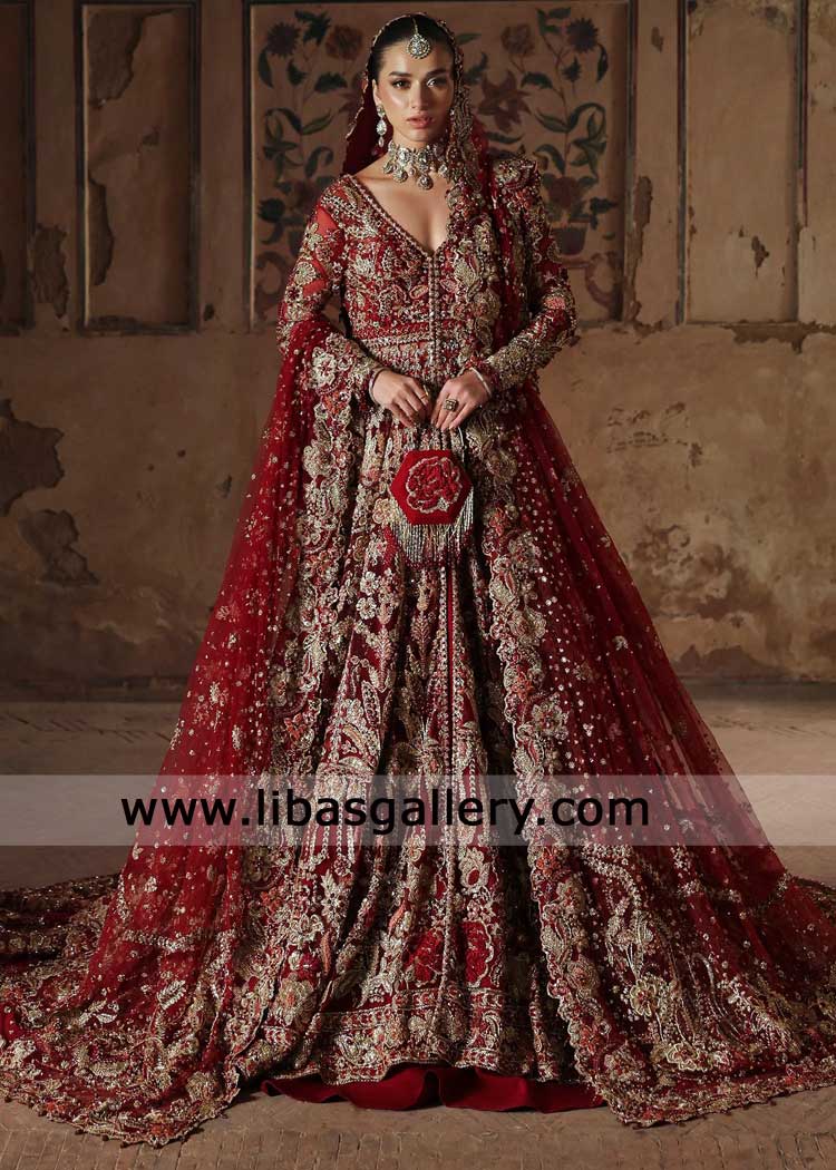 red traditional bridal lehenga with front open peshwas and work dupatta for bride Nikah Barat day with pouch red traditional bridal lehenga with front open peshwas and work dupatta for bride Nikah Barat day with pouch