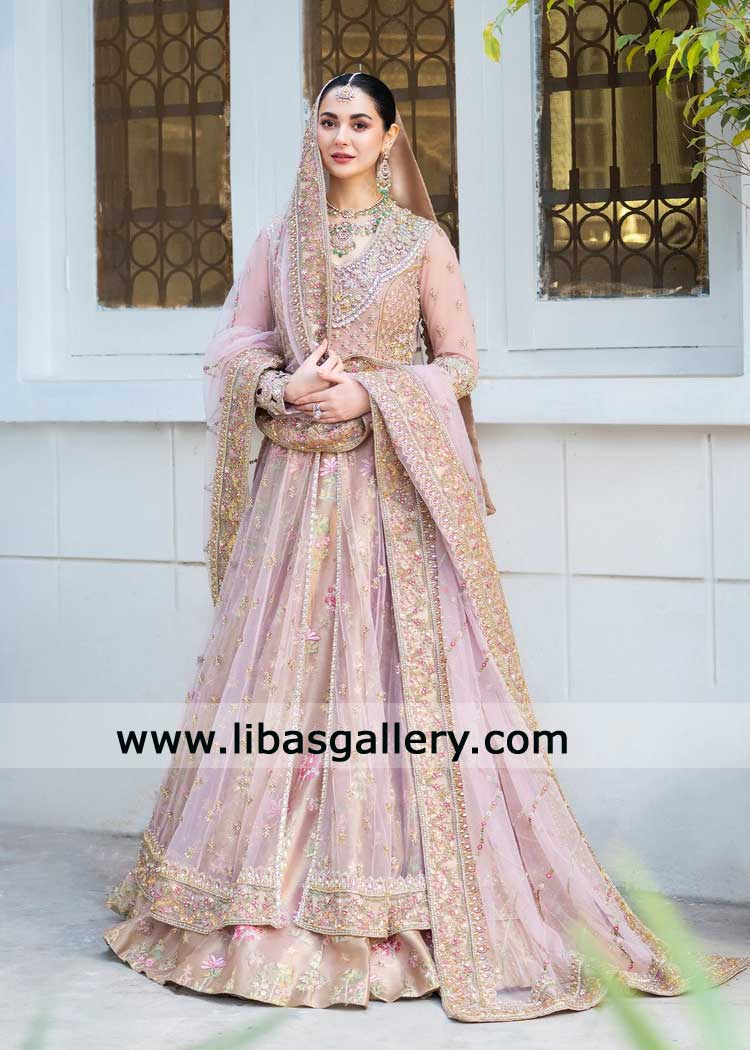 Rose Pink and Gold Wedding Peshwas & Lehenga for Bride-Hand Embellished Bridal gown & Lehenga for wedding