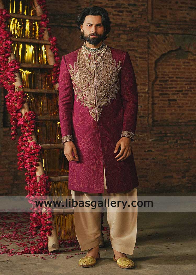 Pakistani textured groom Nikah Sherwani Sugarland USA for Nikah Pakistani textured groom Nikah Sherwani Sugarland USA for Nikah
