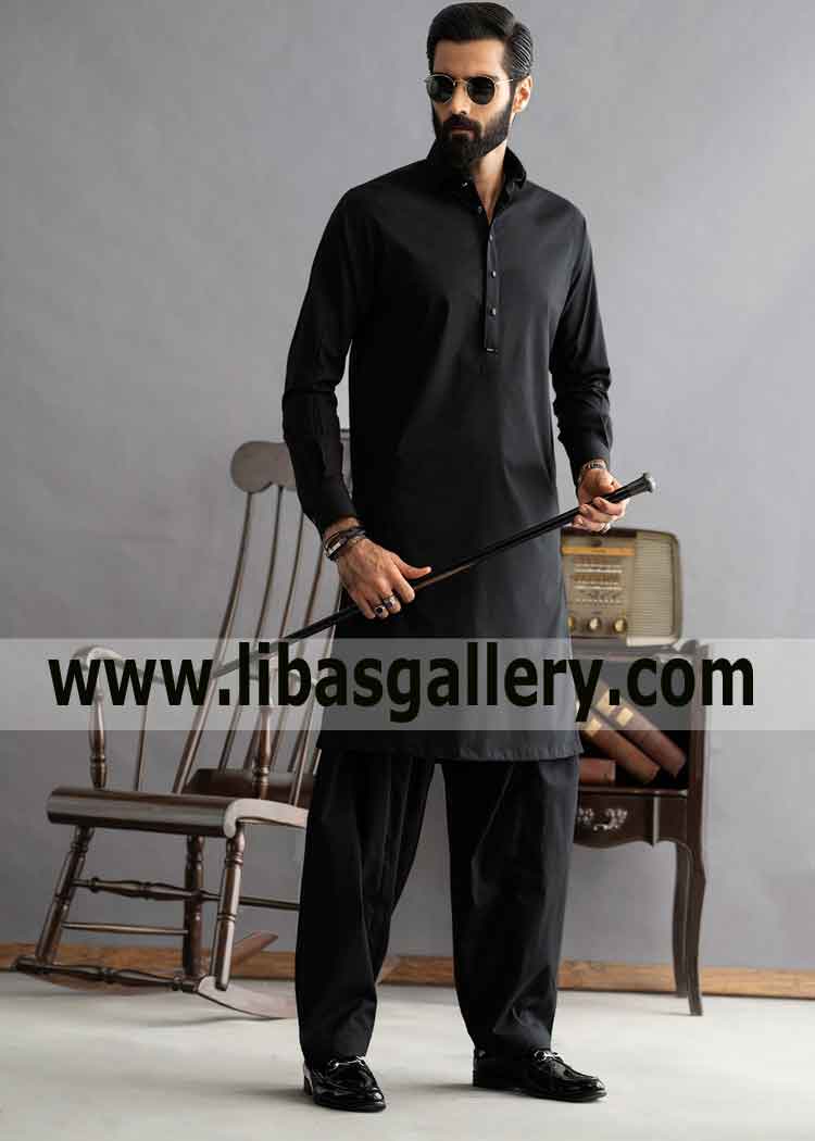 JET BLACK SIGNATURE SERIES KAMEEZ SHALWAR for serious type man shop online from CC London southhall UK