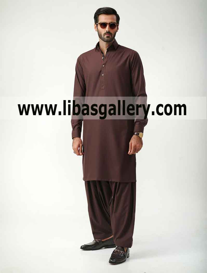 Brown color shalwar kameez for dashing business man wear it on your occasion party meeting Chicago Illinois USA