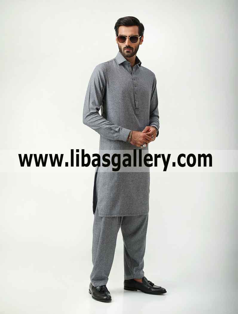 grey color salwar kameez for man