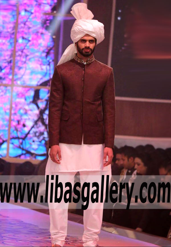 dark burgundy prince coat hand embellished collar for groom bespoke prince suit with turban on additional price Virginia Beach Atlanta new york USA