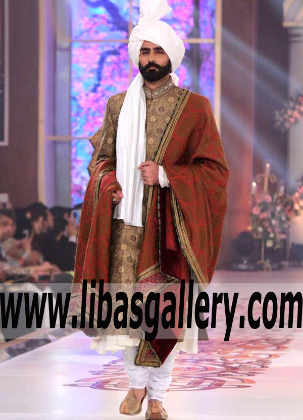 Alluring banarsi jamawar wedding sherwani available on sale price for groom nikah barat Saudi Arabia Qatar Kuwait Alluring banarsi jamawar wedding sherwani available on sale price for groom nikah barat Saudi Arabia Qatar Kuwait