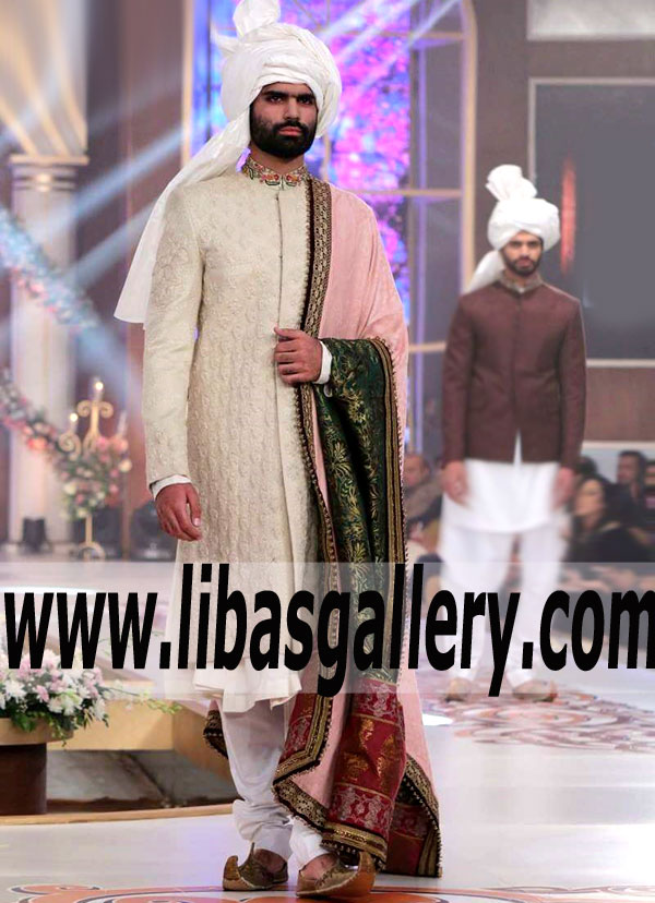 off white self print jamawar groom sherwani jacket for nikah and barat day place order now for UK USA Canada off white self print jamawar groom sherwani jacket for nikah and barat day place order now for UK USA Canada