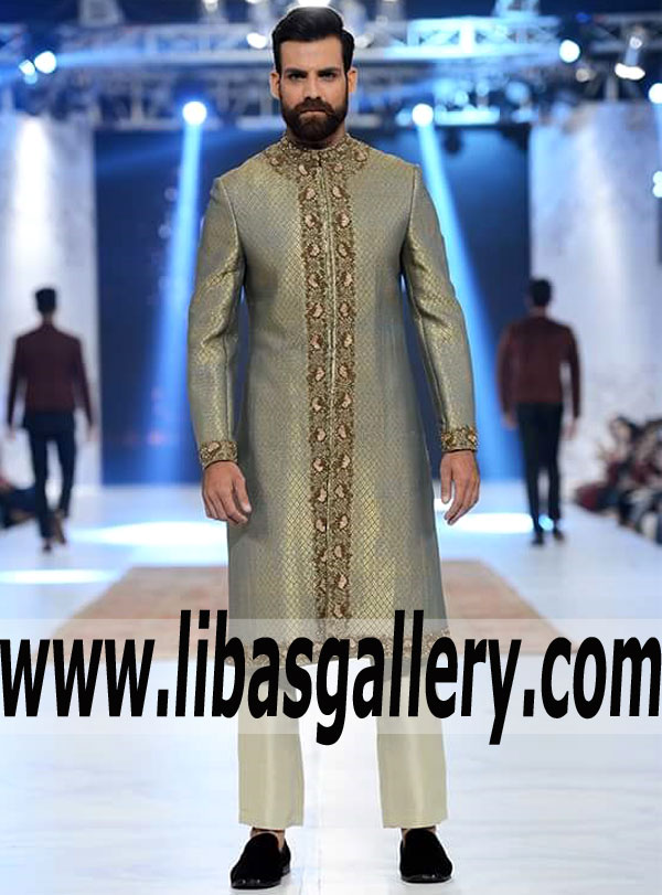 Ecru Color latest version of groom sherwani for nikah barat day groom sherwani boutique Cairo Alexandria Egypt
