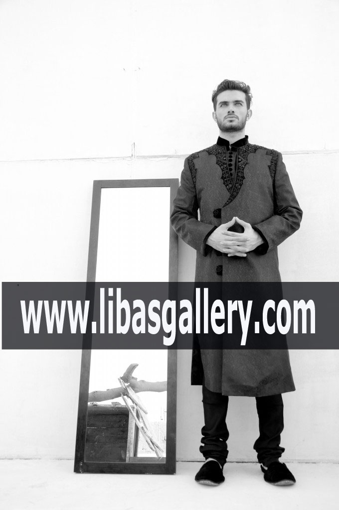 Nauman Arfeen Wedding Sherwani Collection Groom wear black Southhall london UK