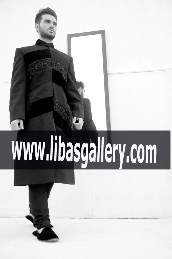Naushemian latest sherwani collection black color for groom Washington USA