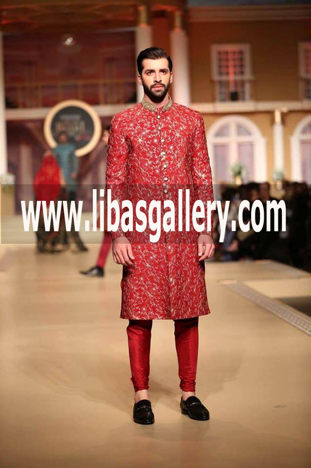 Designer Red Wedding sherwani suit for Groom Dulha Nosha shadi full embroidered birmingham glasgow uk
