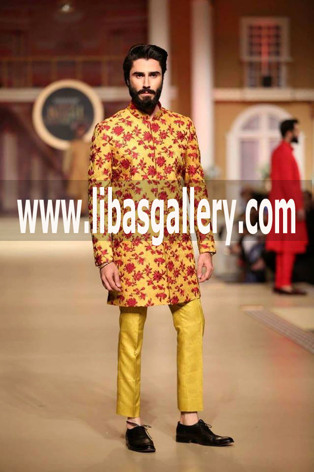 Buy Wedding Sherwani with red color computer embroidery on Sherwani For Groom Dulha Nosha Shadi Sagai Engagement Florida texas USA
