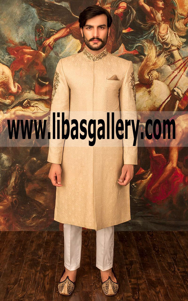 High profile wedding sherwani suit light color for groom dulha muslim dress for nikah day Men birmingham UK United kingdom