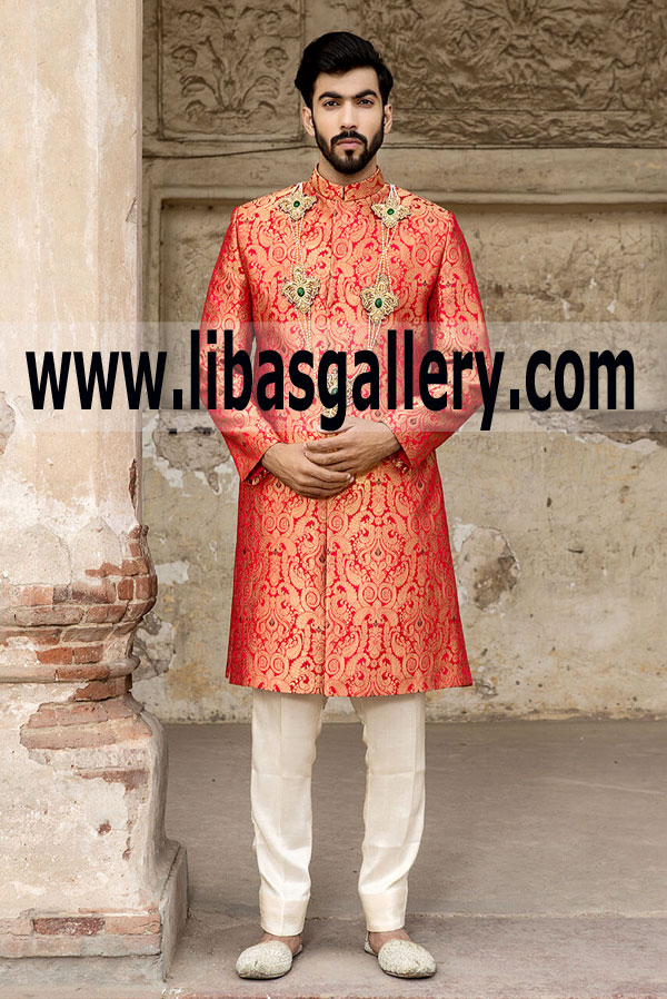 Dulha Wearing Jamawar Banarsi Shadi Embroidered Sherwani UAE Dubai Abu dhabi Dulha Wearing Jamawar Banarsi Shadi Embroidered Sherwani UAE Dubai Abu dhabi