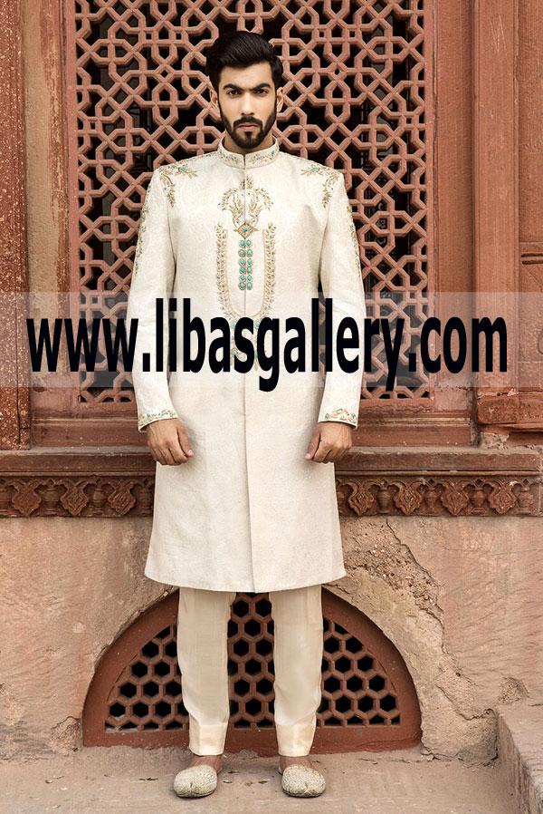 off white groom dulha wedding shadi sherwani suit 2018 with sleeves collar front embellishment Australia New Zealand Slovenia off white groom dulha wedding shadi sherwani suit 2018 with sleeves collar front embellishment Australia New Zealand Slovenia