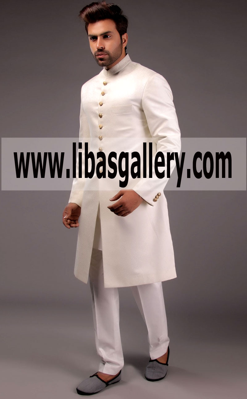 Amir Adnan latest Wedding Sherwani light shade with Fancy Embellishment for Groom 2018 New york USA Amir Adnan latest Wedding Sherwani light shade with Fancy Embellishment for Groom 2018 New york USA