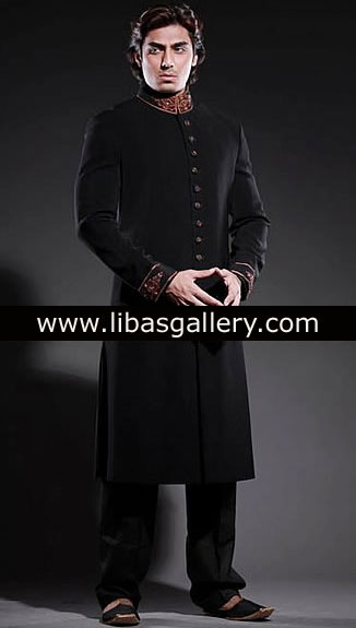 Black Sherwani Collection South London Amir Adnan Black Sherwani Birmingham UK Dark Shades 2020