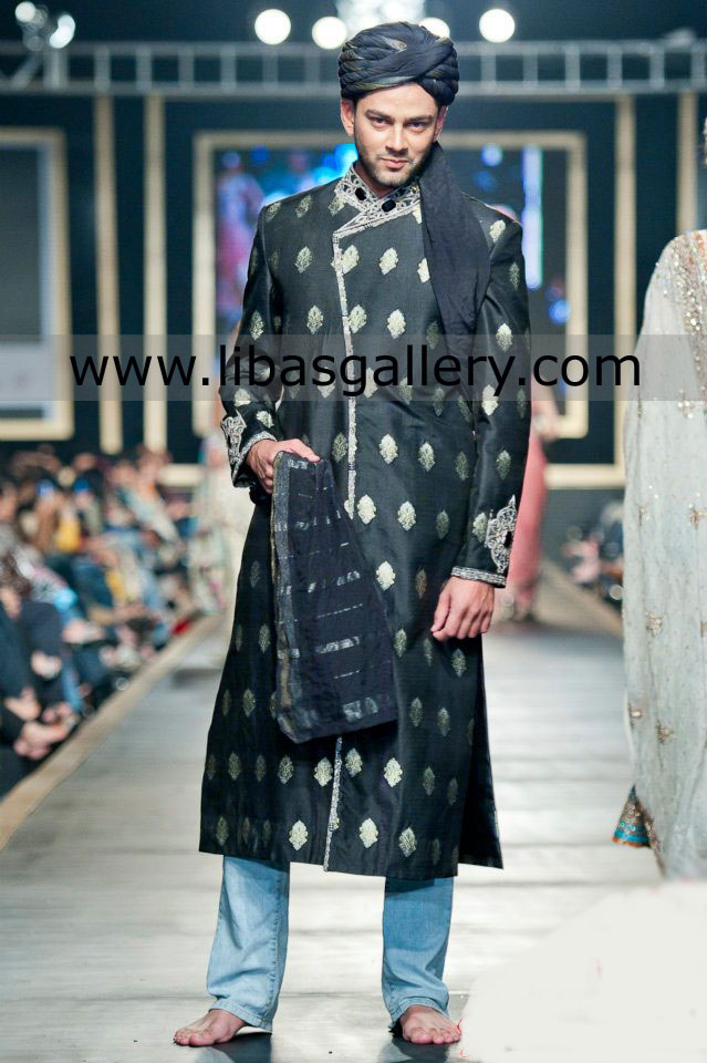 gray color embroidered wedding sherwani for barat nikah event shop online UK USA Canada Australia Dubai