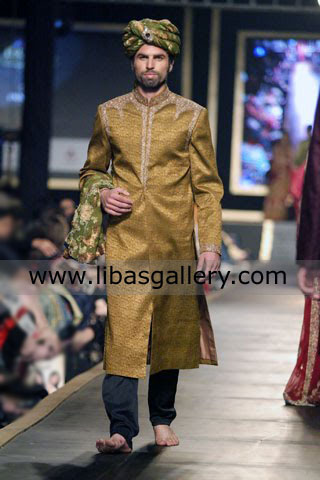 Golden Embroidered wedding sherwani visit online store to shop wedding sherwani from UK USA Canada