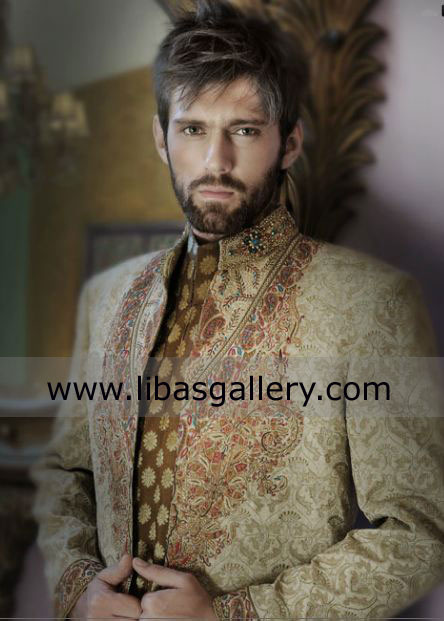 high quality jamawar embellished dulha groom sherwani for barat nikah toronto montreal canada