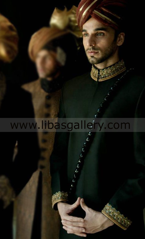 Bridal Couture Week Deepak Perwani Sherwani embellished dark green New York New Jersey USA