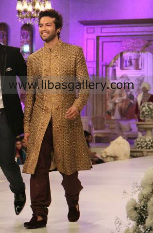 Fahad Mustafa host actor in Fahad Hussayn Embellished Sherwani southhall london UK