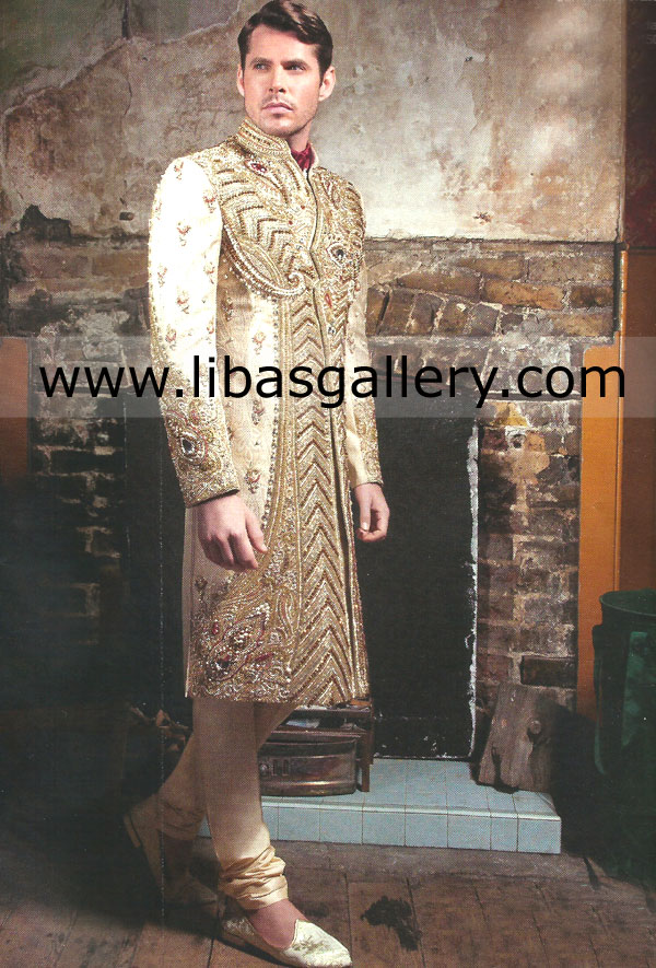 Indian Men Sherwani Suits Indian Designer Sherwanis Indian Groom Wedding Dresses Indian Groom By Anjalee and Arjun Kapoor Online in Ladypool Rd West Midlands Birmingham UK