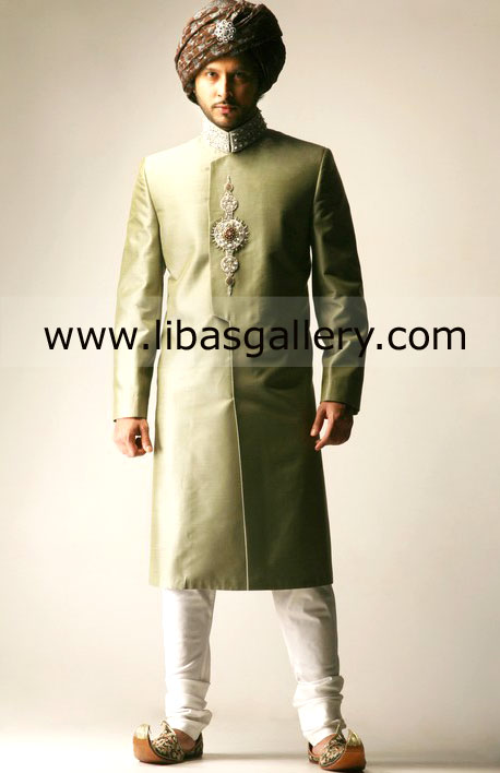 Green Apple Wedding Sherwani with inner kurta and churidar for barat nikah Berlin Munich Germany