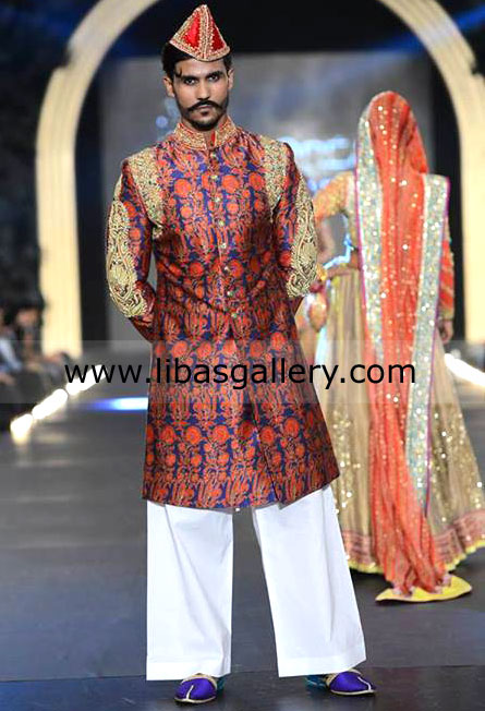 Latest groom sherwanis and designer groom sherwanis for weddings by Nomi Ansari PFDC LOreal Paris Bridal Week 2013 Collection online, latest groom sherwani designs online in  india, uk, usa, canada, australia