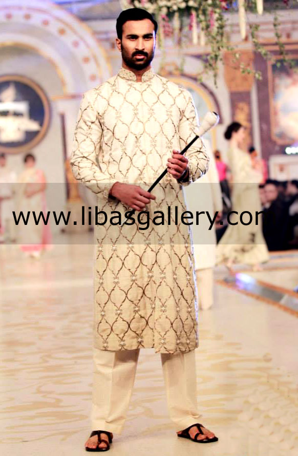 Embroidered Sherwani is right choice of groom for wedding day at Nikah time Dallas Phoenix USA