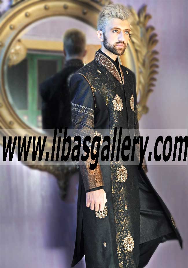 Amir Adnan Jamawar Black Sherwani for Wedding Nikah Barat California Chicago USA