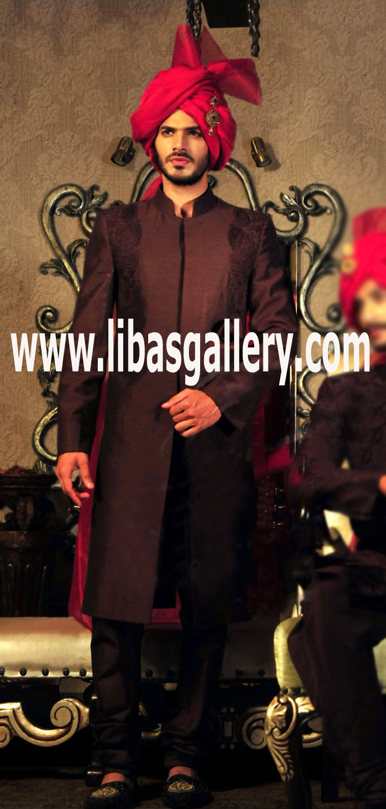 Dark Sienna Groom Wedding Sherwani Raw Silk present yourself well on barat day Toronto Vancouver Canada